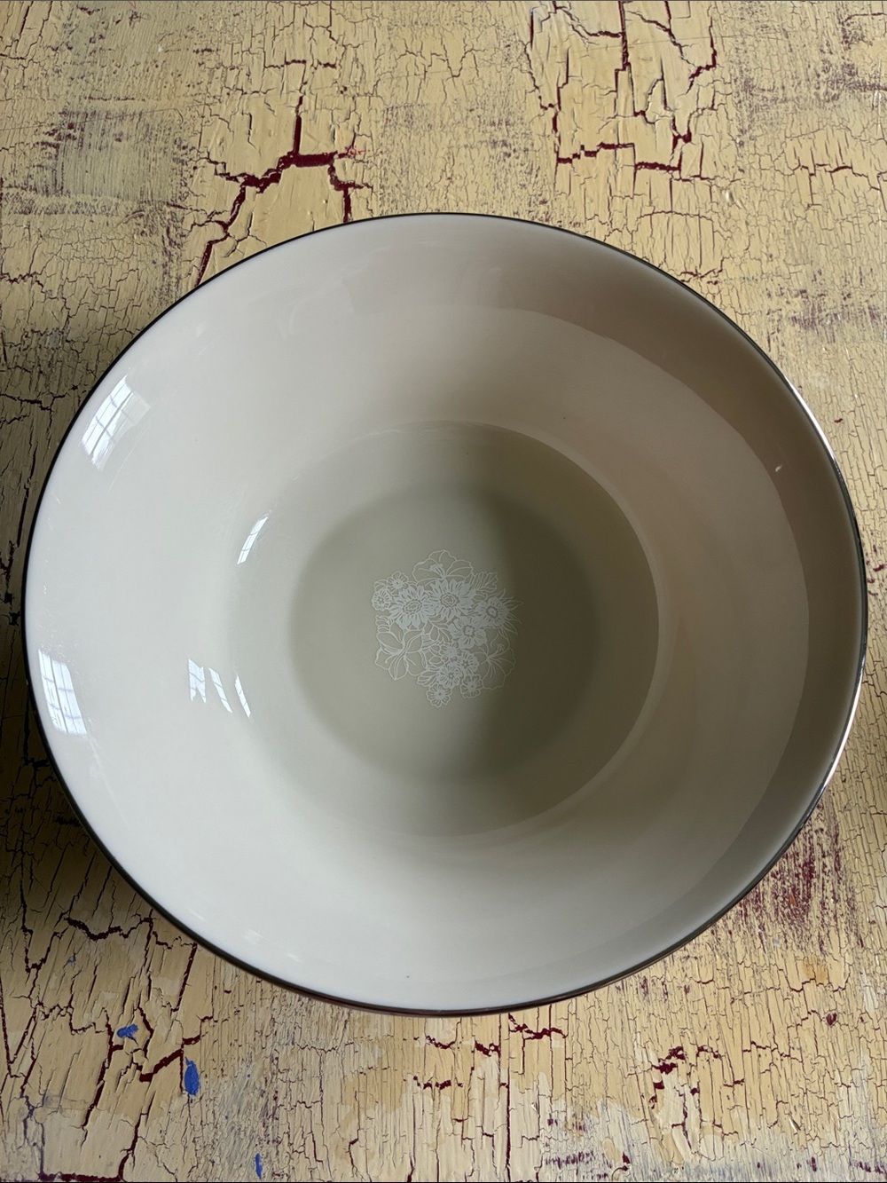 Vintage Lenox 9 inch vegetable serving bowl with floral design platinum trim